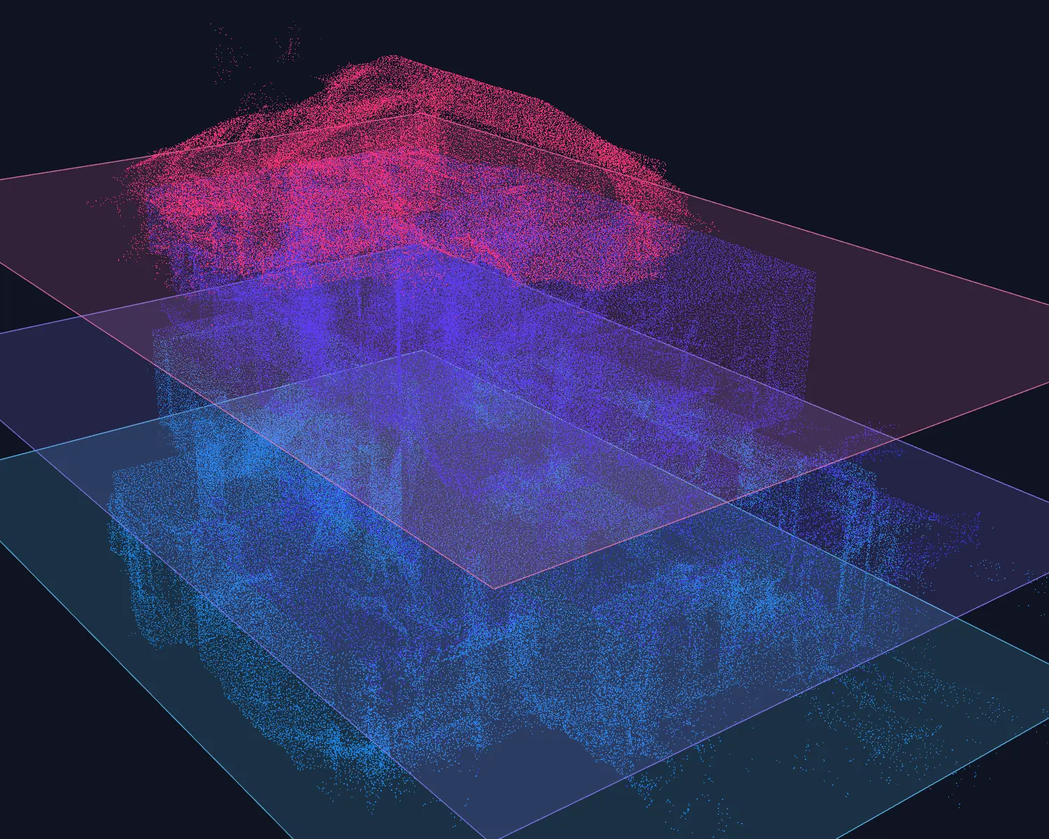 The scan colored by story, with a plane at each floor level that was found