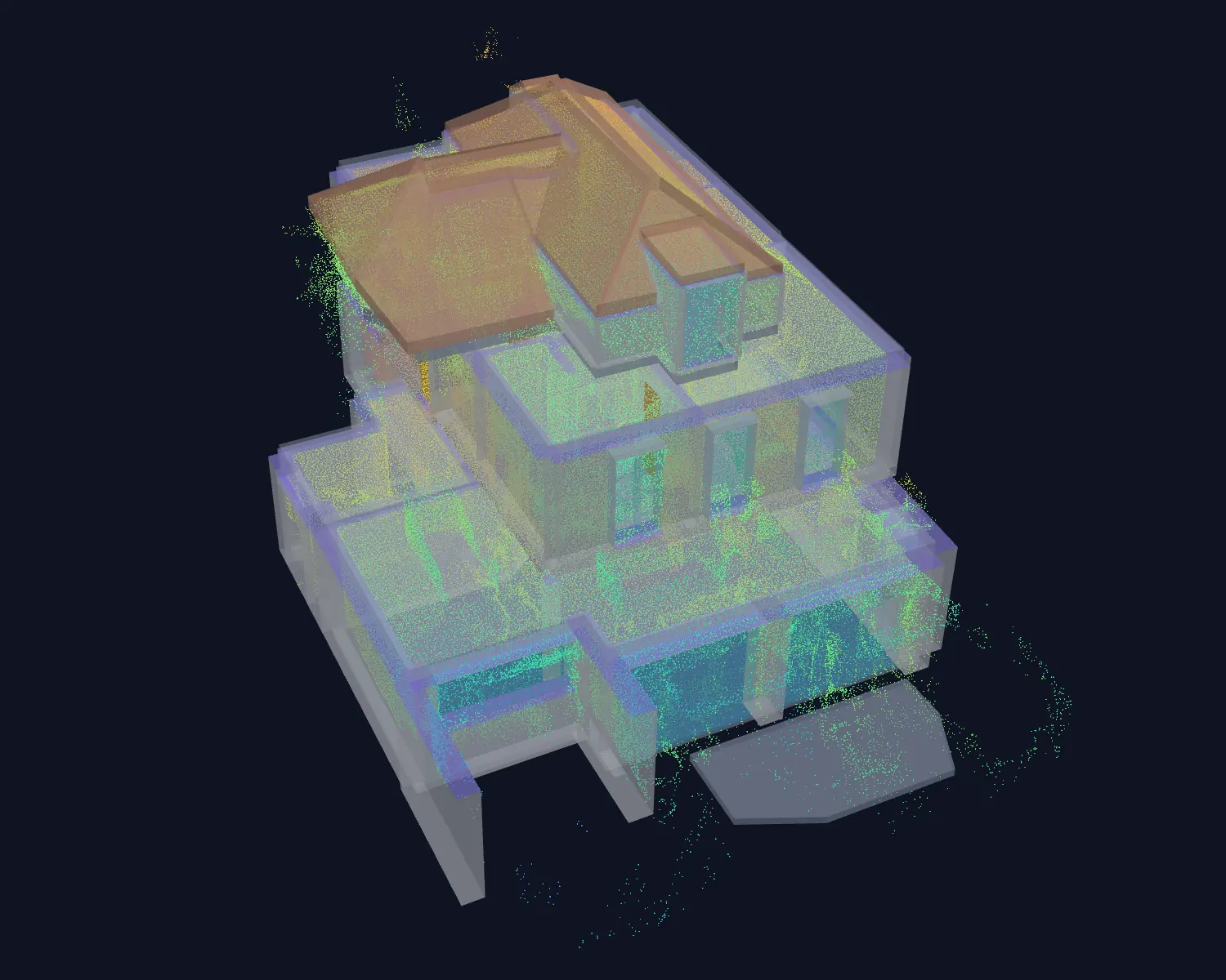 The model drawn inside the scan, lining up with it